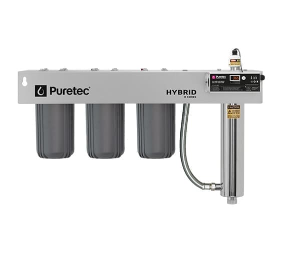 Puretec Hybrid R10 Triple Stage Filtration With UV Protection, Reversible Mounting Bracket, 60 LPM, 1” Connection Puretec Hybrid R10 Triple Stage Filtration With UV Protection, Reversible Mounting Bracket, 60 LPM, 1” Connection