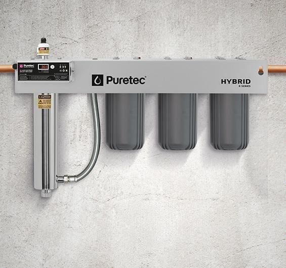 Puretec Hybrid R10 Triple Stage Filtration With UV Protection, Reversible Mounting Bracket, 60 LPM, 1” Connection Puretec Hybrid R10 Triple Stage Filtration With UV Protection, Reversible Mounting Bracket, 60 LPM, 1” Connection