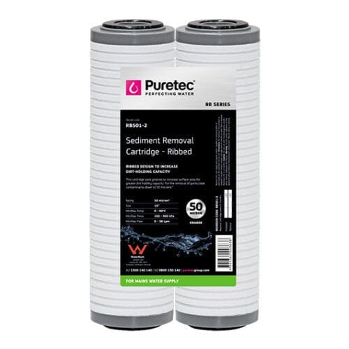Puretec Rb501-2 Twin Pack Ribbed Sediment Cartridges, 10 Inch, 50 Micron