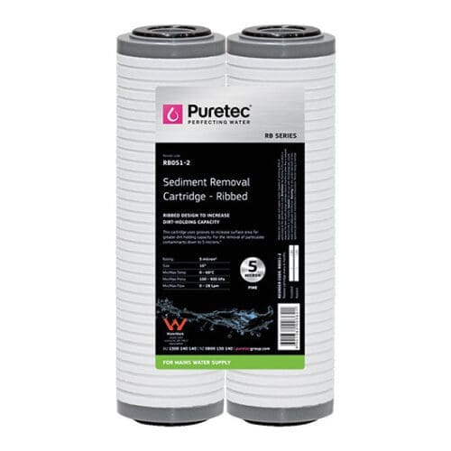 Puretec Rb051-2 Twin Pack Ribbed Sediment Cartridges, 10 Inch, 5 Micron
