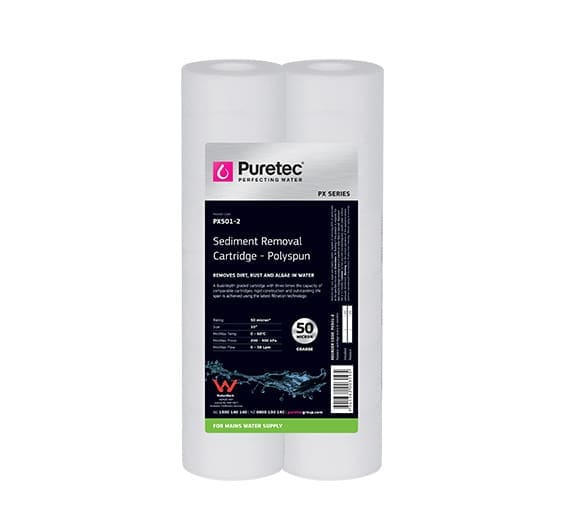 Puretec Px501-2 Twin Pack Polyspun Sediment Cartridge, 10 Inch, 50 Micron Puretec Px501-2 Twin Pack Polyspun Sediment Cartridge, 10 Inch, 50 Micron