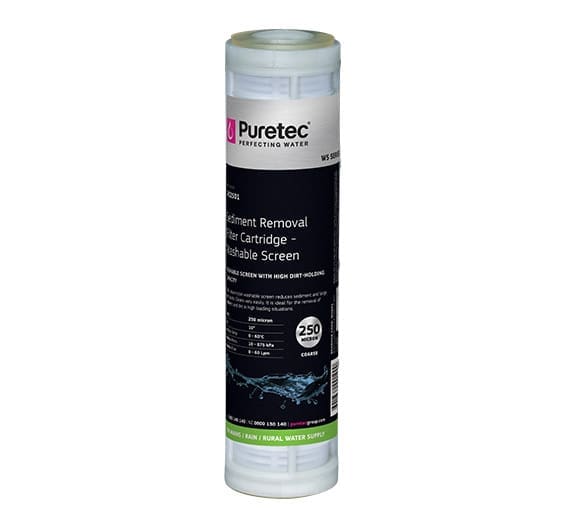 Puretec WS2501 Washable Screen Sediment removal Cartridge, 10", 250 Micron Puretec WS2501 Washable Screen Sediment removal Cartridge, 10", 250 Micron