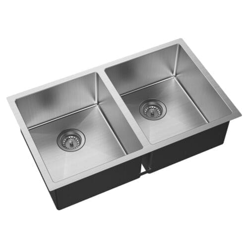 Fienza Hana Double Kitchen Sink - Stainless Steel, PVD Carbon Metal or PVD Rugged Brass Finish
