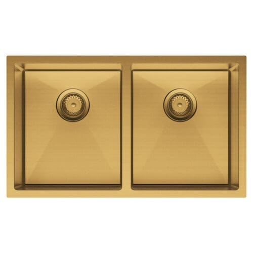Fienza Hana Double Kitchen Sink - Stainless Steel, PVD Carbon Metal or PVD Rugged Brass Finish