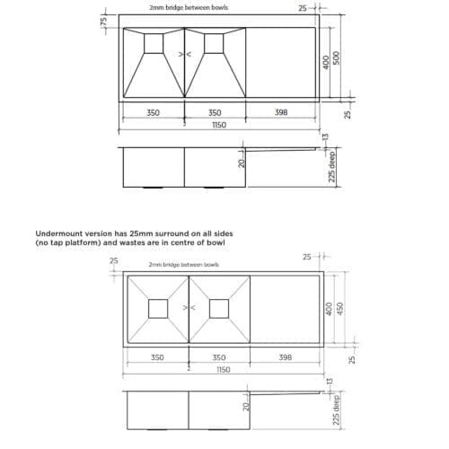 Seima Tetra 1150 Blade Overmount Double Bowl Sink