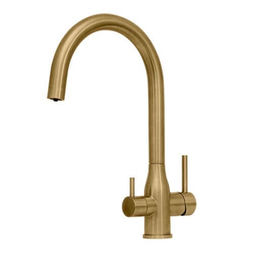 Puretec Tripla Elite Gooseneck Stainless Steel 3 IN 1 sink mixer ELITE-10 - Brushed Gold