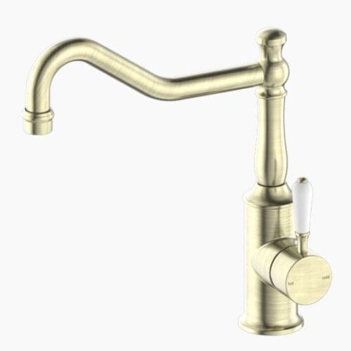 Nero York Porcelain Kitchen Mixer Aged Brass