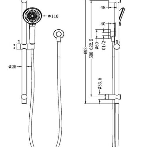Nero Round Project rail shower spec