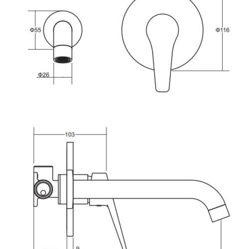 Alder Soho Wall basin bath mixer Spec